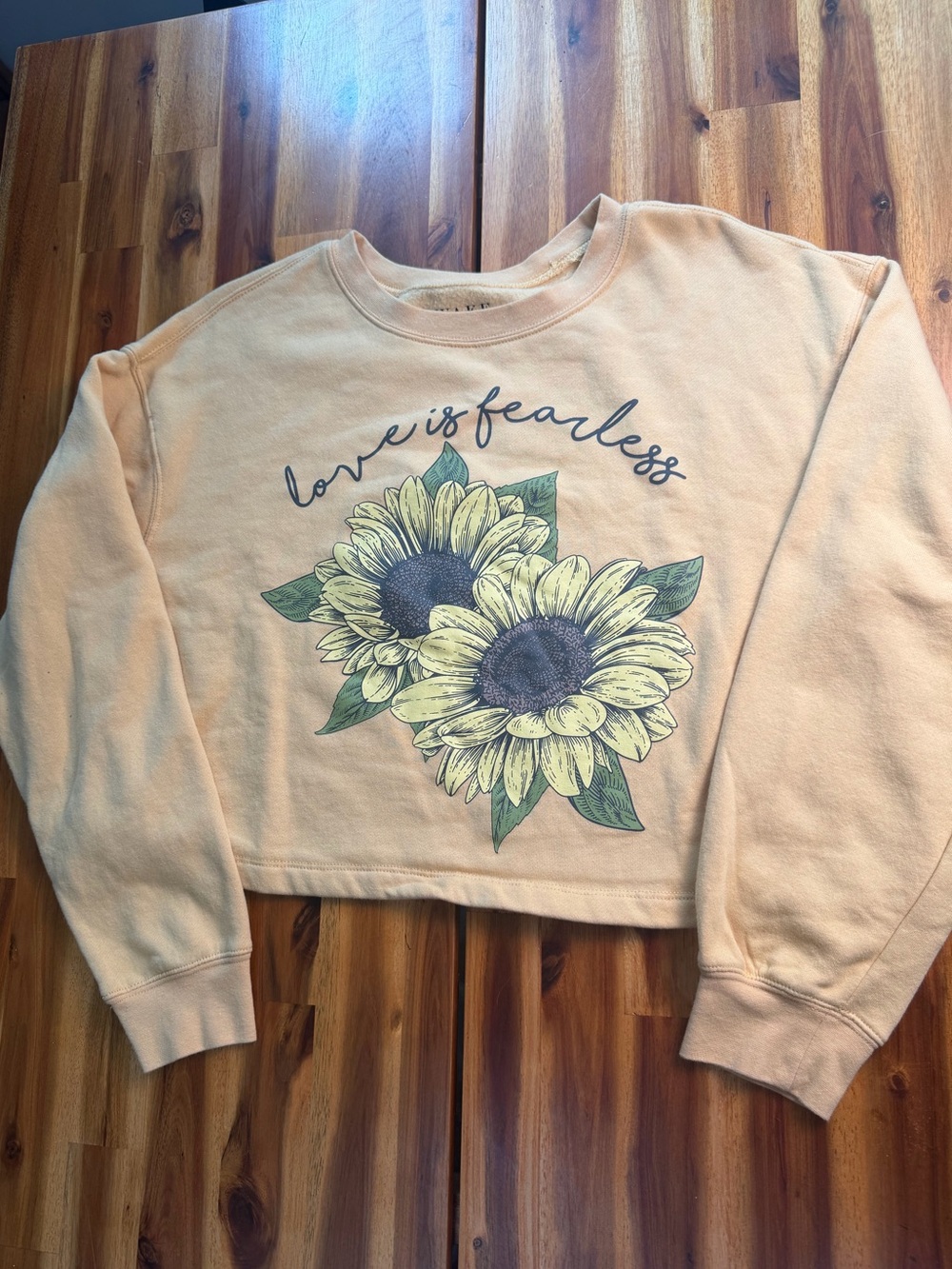 AWAKE Love Is Fearless Sunflower Cropped Fleece Sweatshirt Large